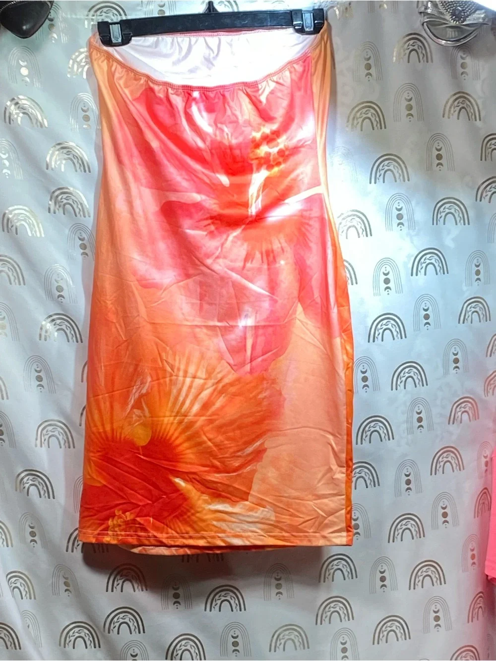 SHEIN Orange and Pink Floral Midi Dress